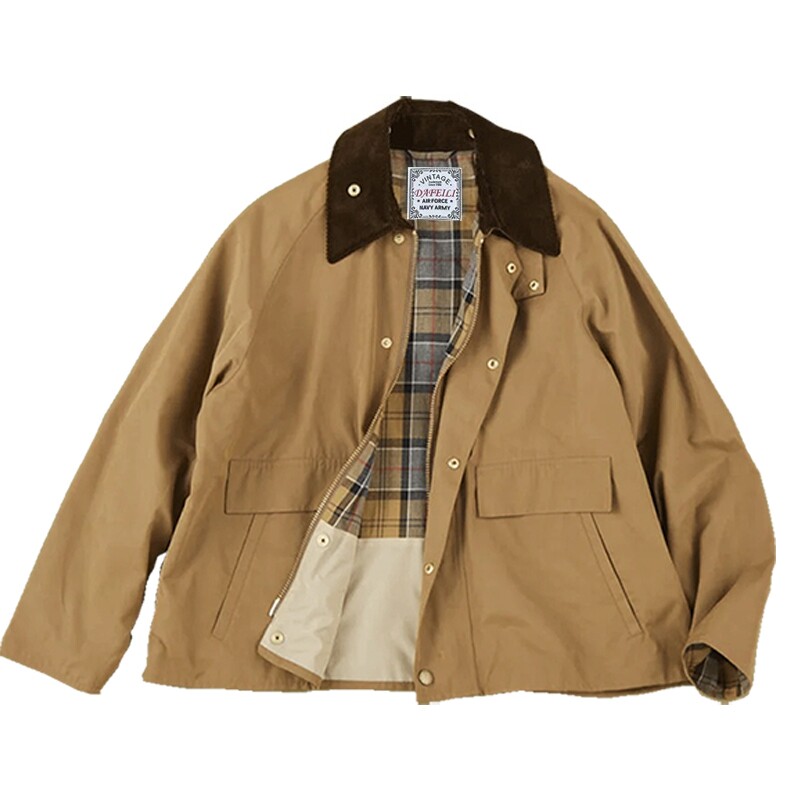 Vintage Windbreaker Nylon - เสื้อแจ็คเก็ตสำหรับล่าสัตว์แบบญี่ปุ่นมาตรฐานสำหรับงานหนัก ไม่เคลือบแว็กซ์ คอปกแบบเชาล์ ลายสก็อตย้อมเส้นด้าย แบบครอป ป้องกันลม