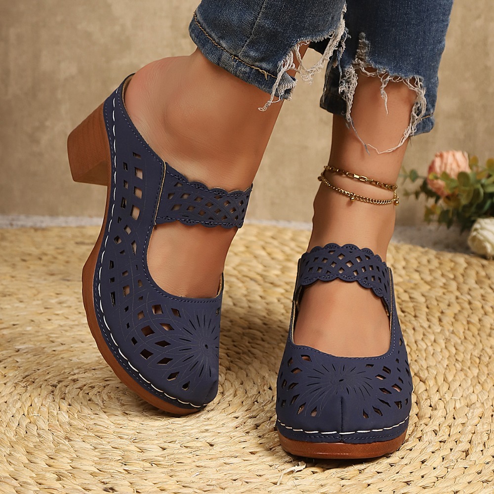 รองเท้าแตะส้นหนาแบบเปิดส้นสำหร - Vintage Fashion Dresses บทวิจารณ์และราคา