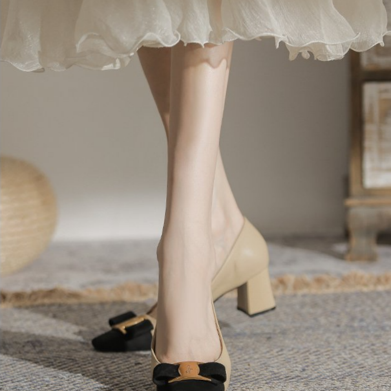 รองเท้าส้นบล็อกแบบสวม หัวเหลี่ - Vintage Fashion Dresses บทวิจารณ์และราคา